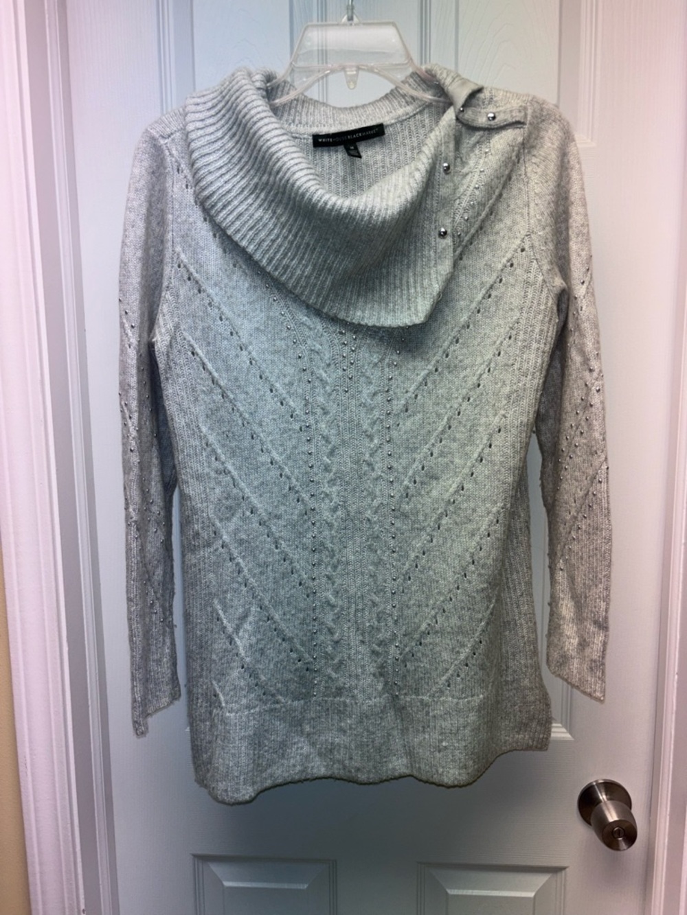 White House Black Market Gray Cowl Neck Studded Sweater Size M